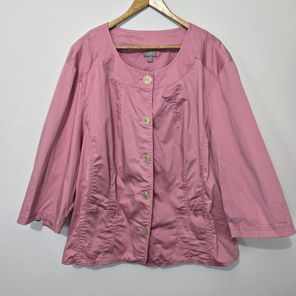 J Jill Womens Pink Button Up Jacket Cardigan Size 28 Stretch 3/4 Sleeve Spring